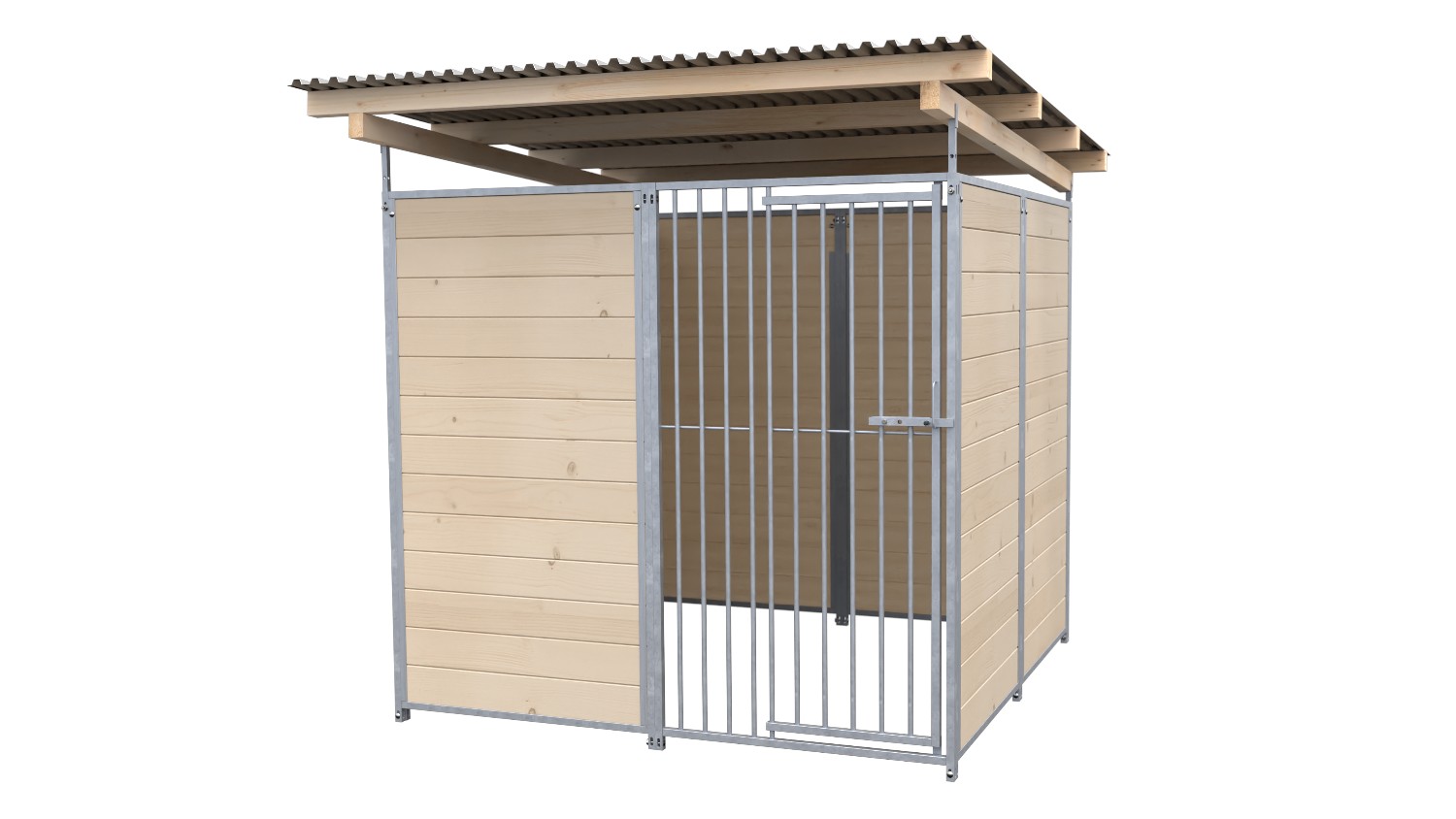 SAUERLAND extra STABIL Hundezwinger 2 x 2 m | 3,5-seitig geschlossen | naturbelassen | Rohrstab Abstand 8 cm